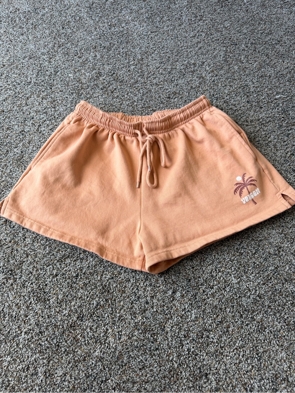 Volcom Just Chill Fleece Shorts Womens XL Peach Orange Palm Tree Lounge Surf